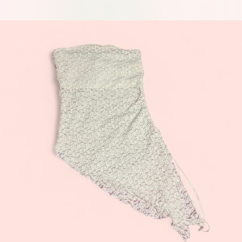 Textured Lace Asymmetrical White Top